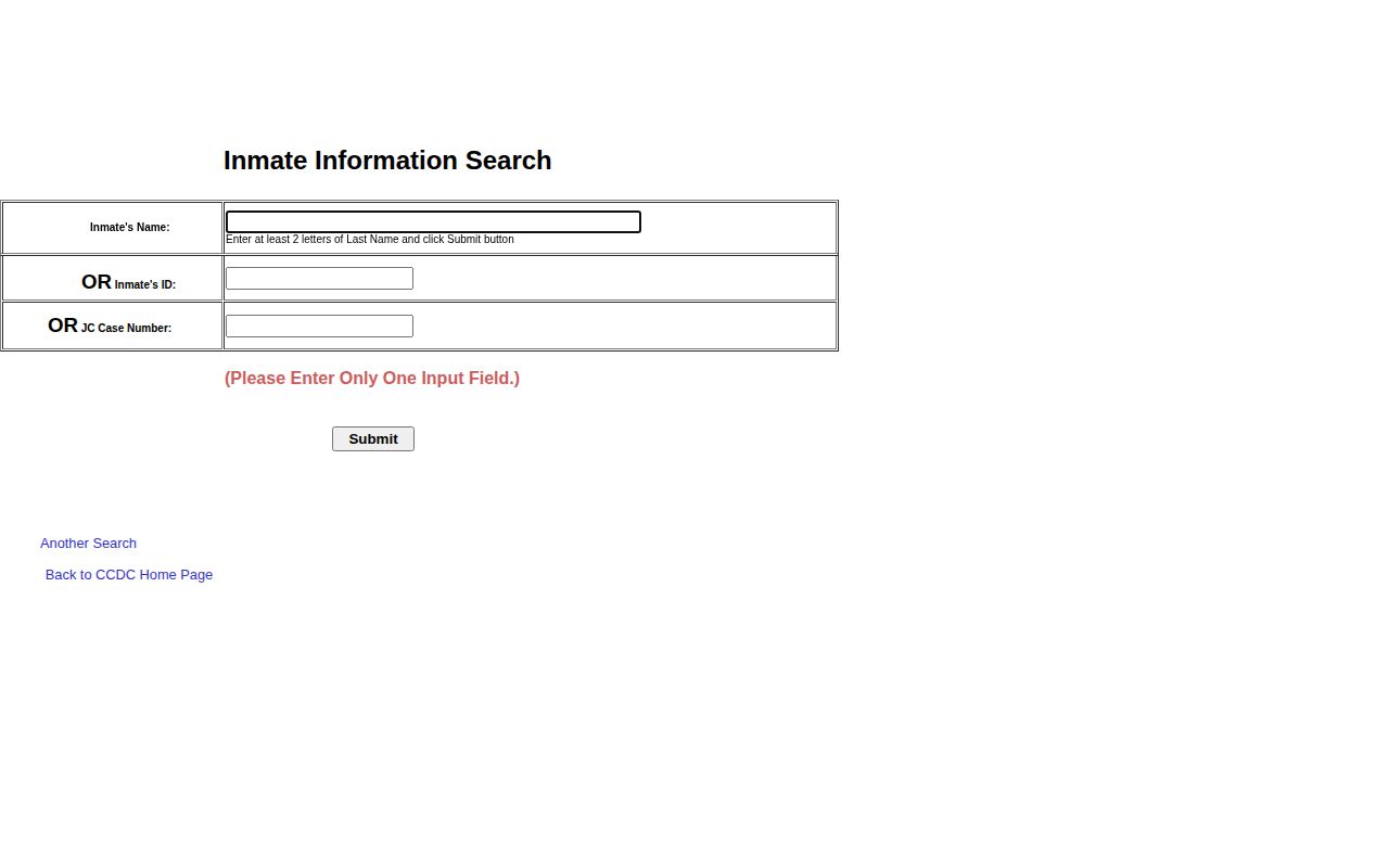 Clark County Detention Center current-custody search form