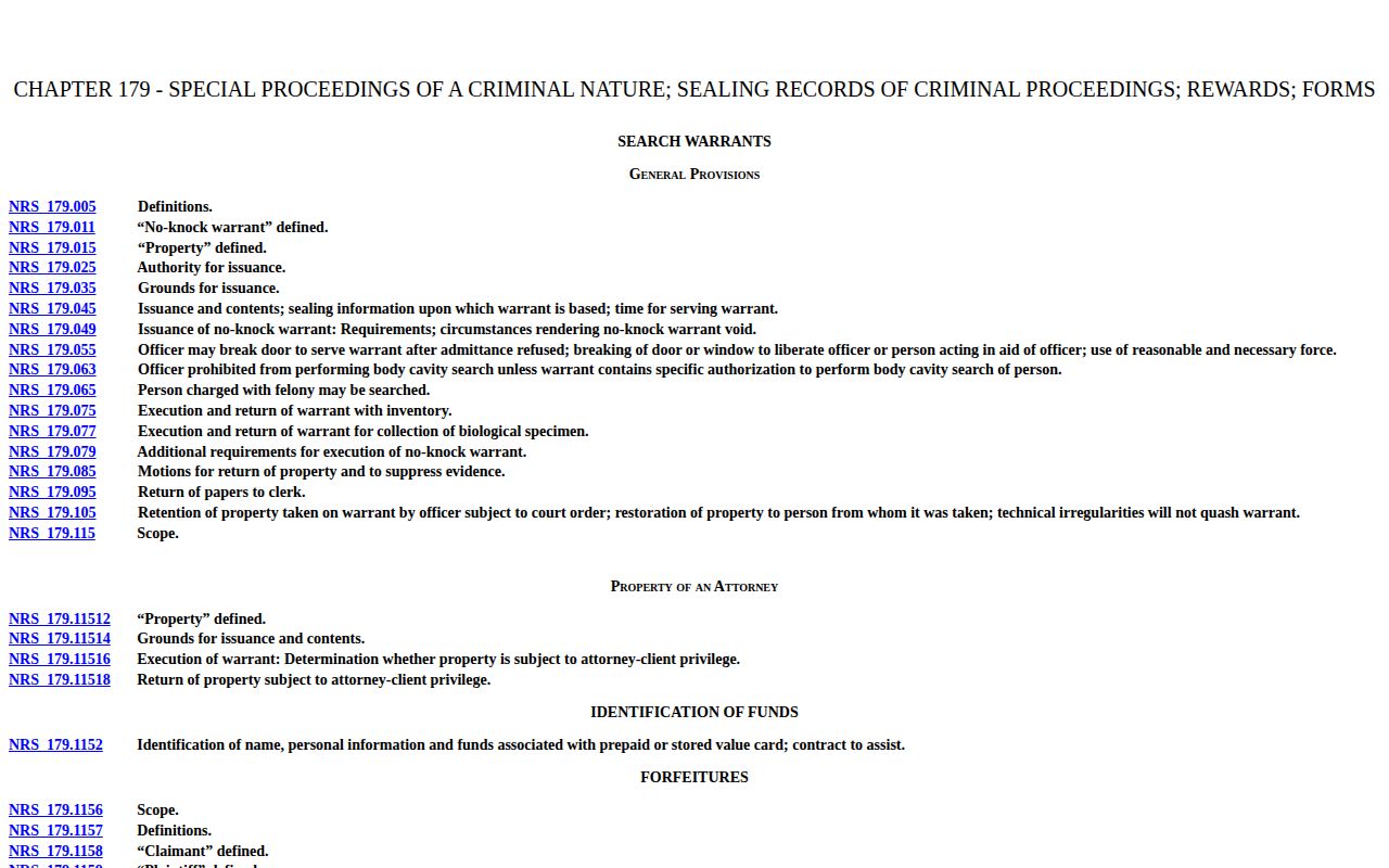 Nevada Chapter 179 official record sealing law